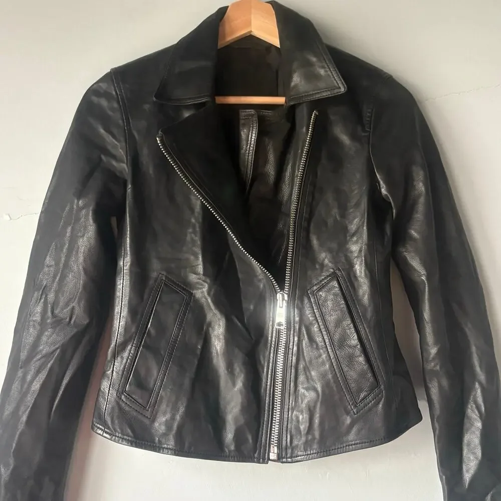 ALLSAINTS Vela Lamb Leather Black Biker Jacket Size 0